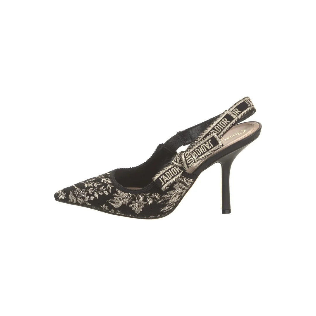 CHRISTIAN DIOR DIOR J'ADIOR SLINGBACK PUMP BLACK & SILVER EMBROIDERED