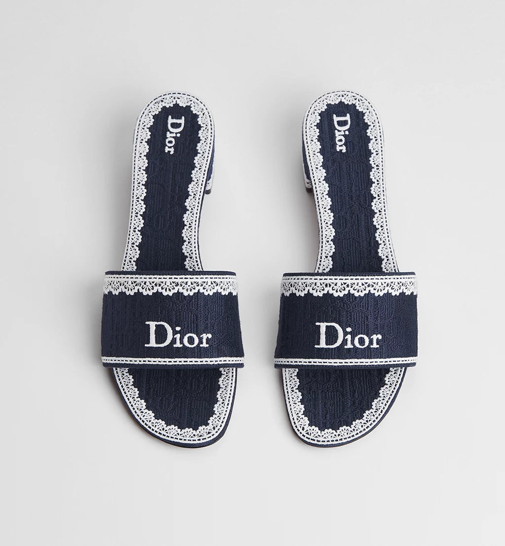 Dior Dentelle Heeled Slide Navy Blue