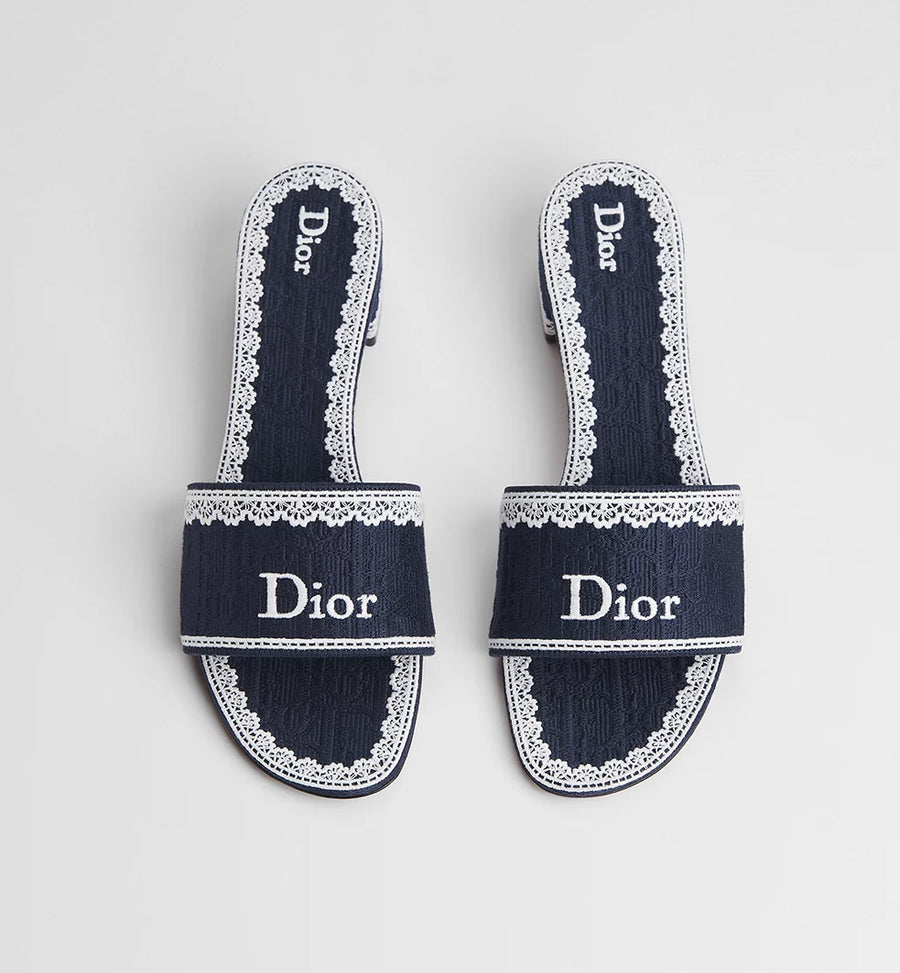 Dior Dentelle Heeled Slide Navy Blue