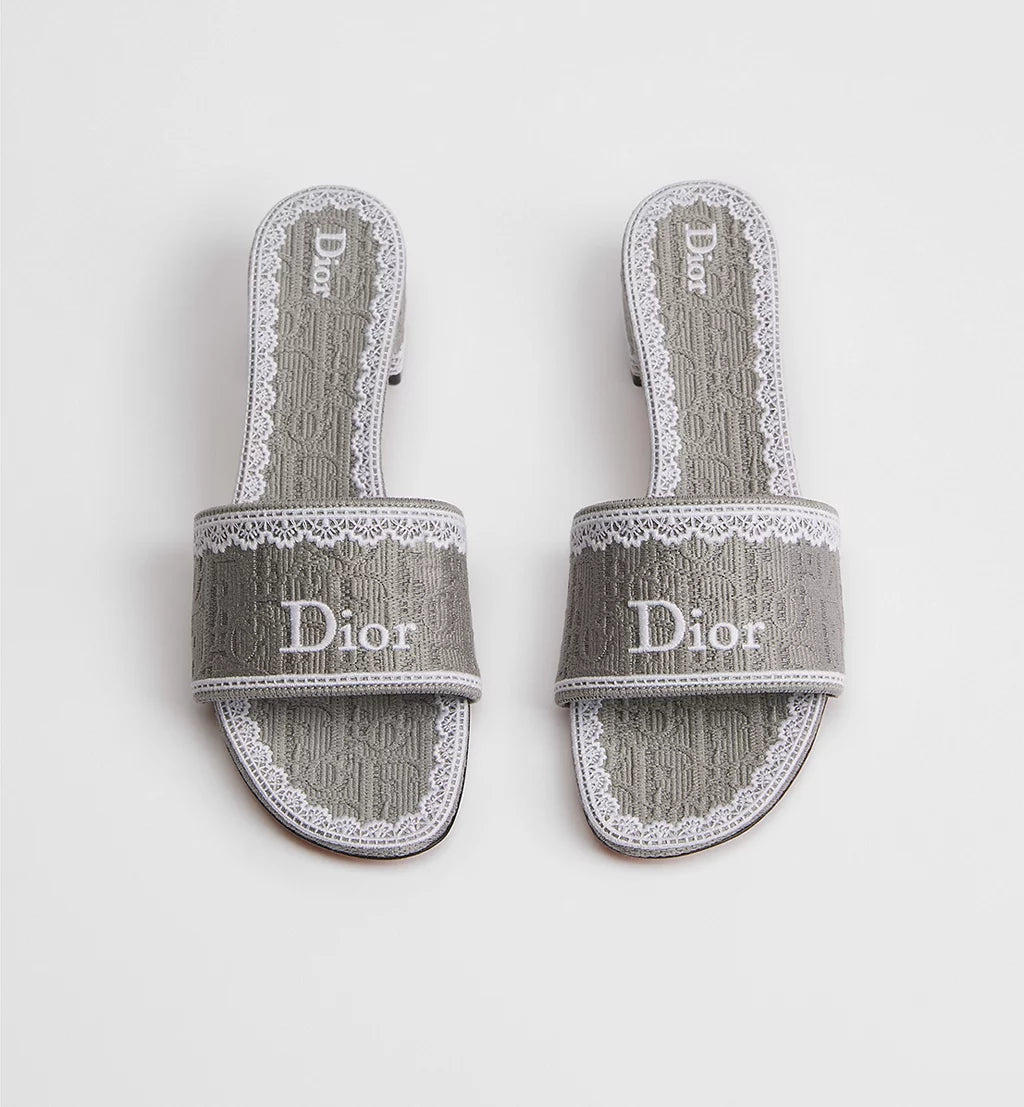 Dior Dentelle Heeled Slide Trianon Gray