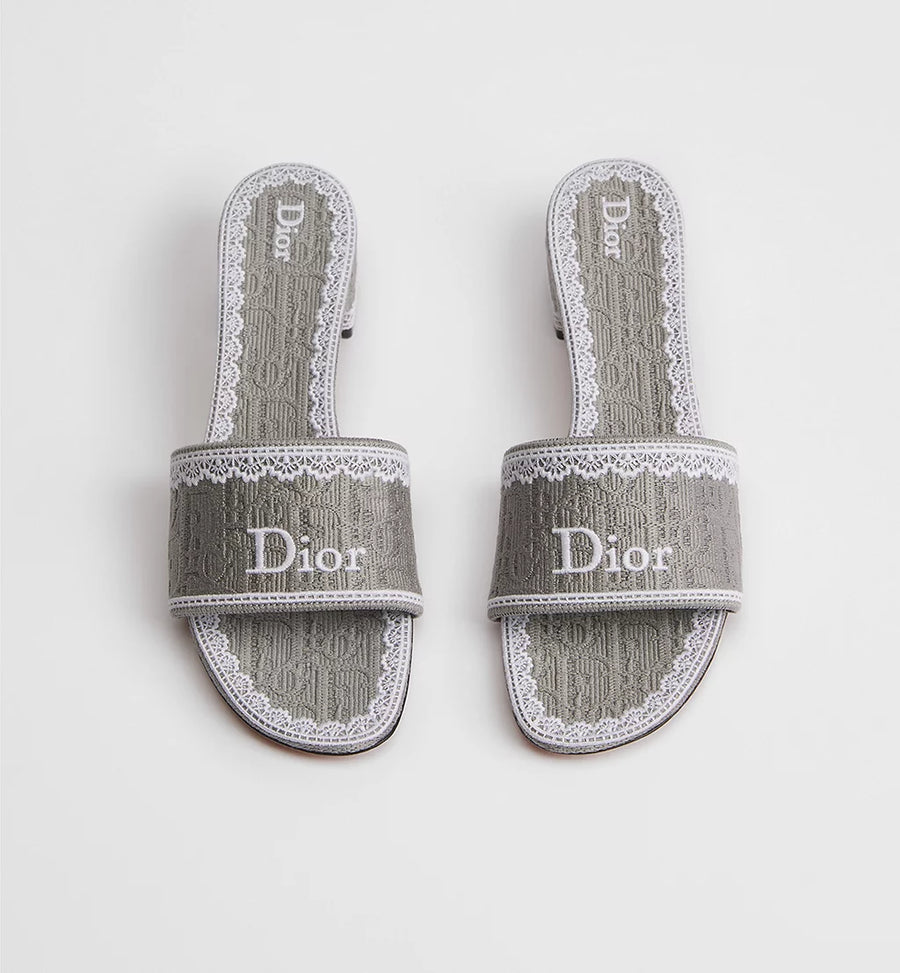Dior Dentelle Heeled Slide Trianon Gray