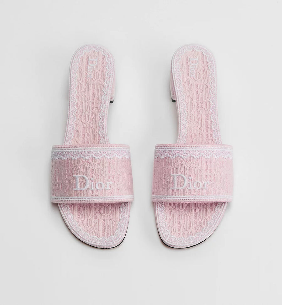 Dior Dentelle Heeled Slide Soupir Pink