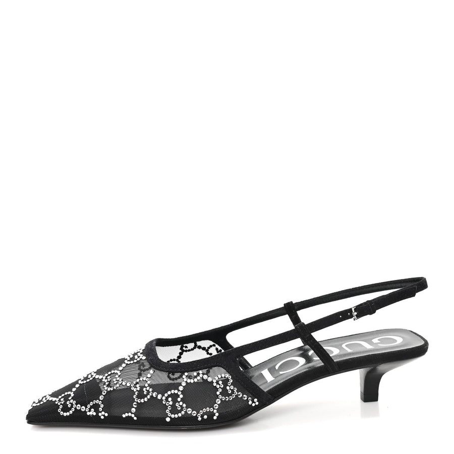 Gucci Crystal GG Monogram Slingback Pumps Black
