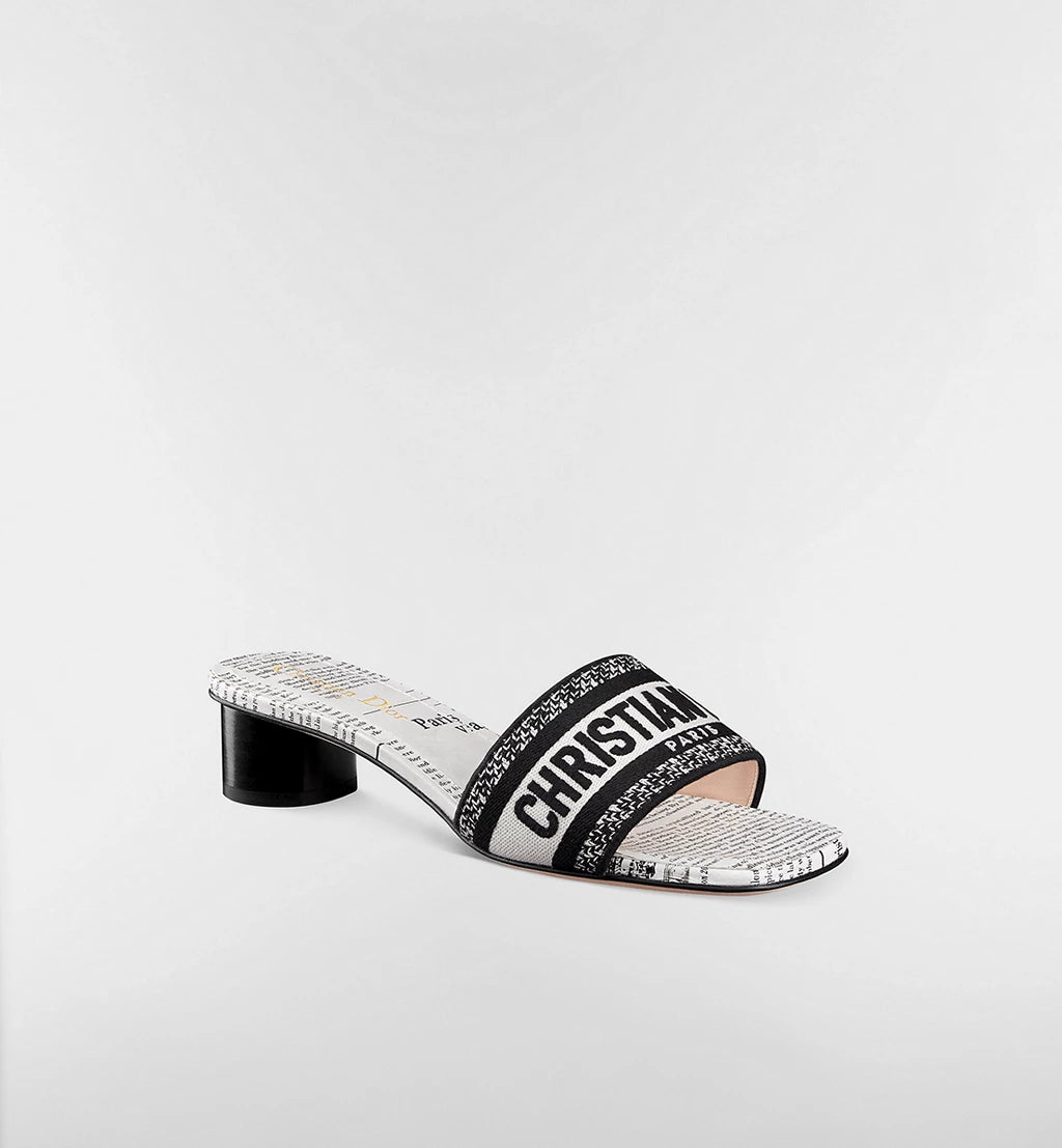 Dior Diorviera Dway Heeled Slide Cotton and White and Black