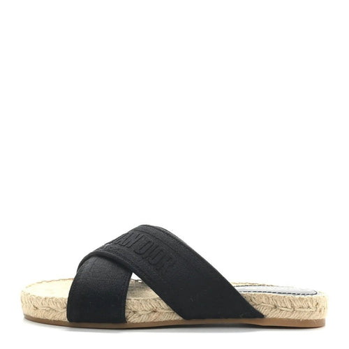 Christian Dior Canvas Embroidered DWay Mule Slide Sandal Black & Navy