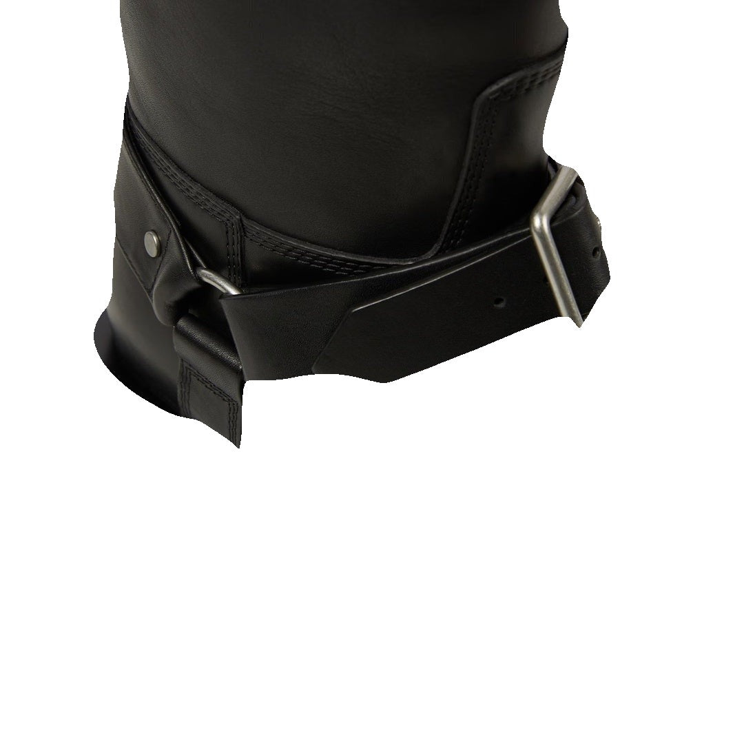 BURBERRY SADDLE KNEE-HIGH LEATHER BOOTS BLACK