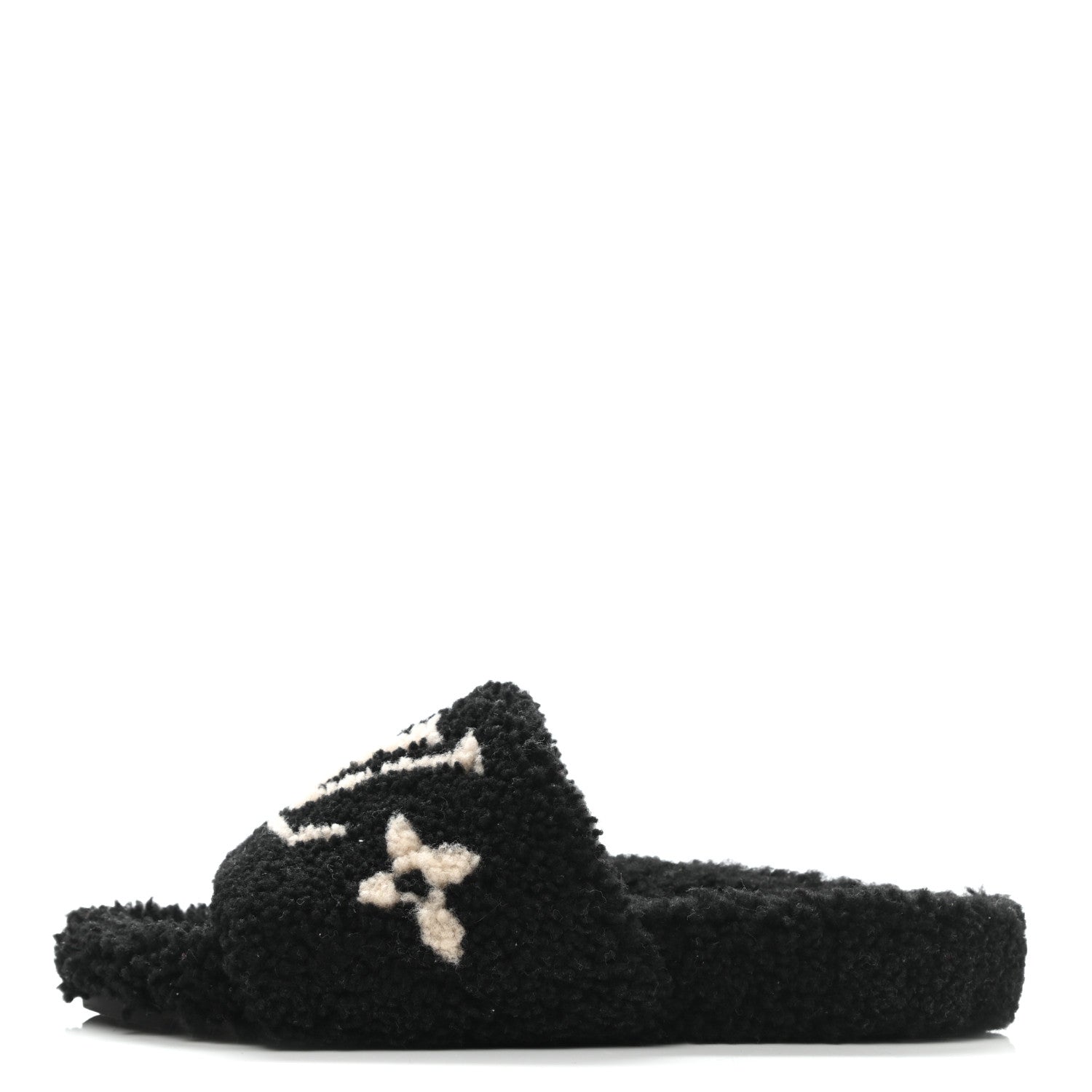 Louis Vuitton Shearling Bom Dia Flat Mule Black - side view