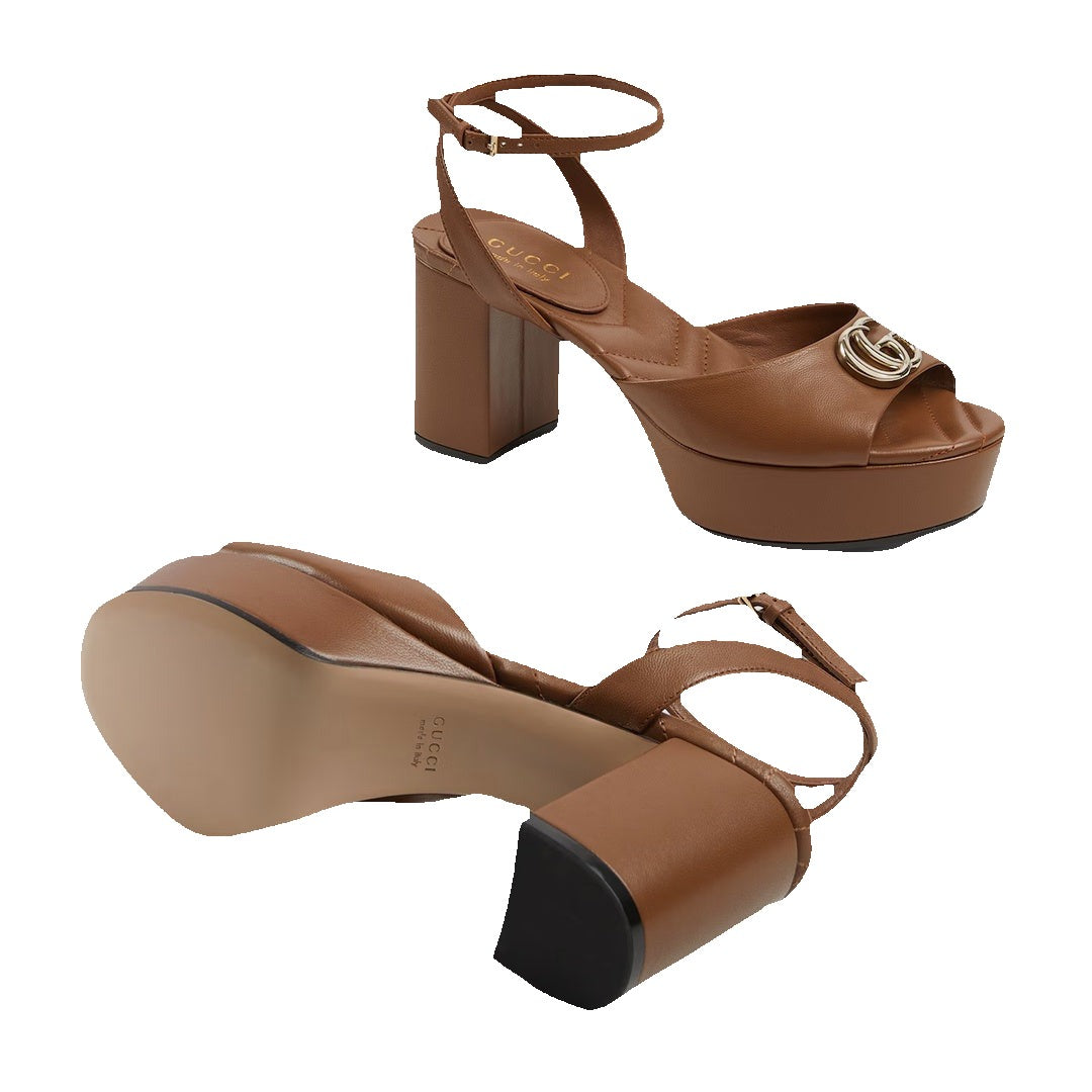 Gucci Double G Platform Clog Brown