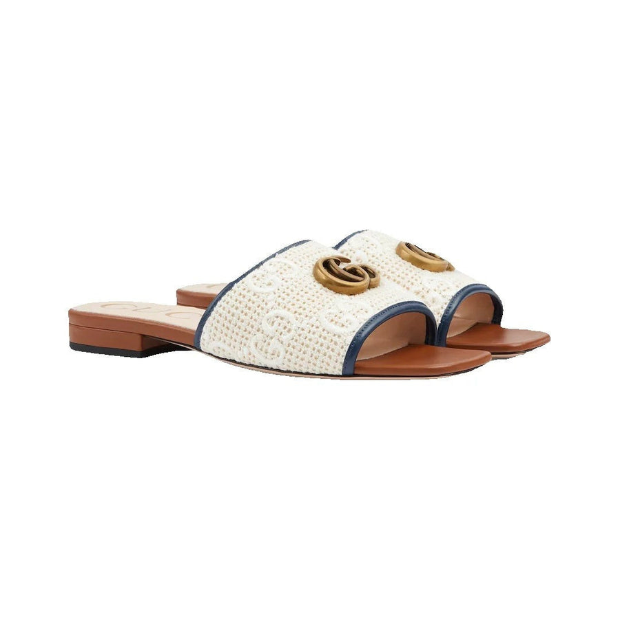 Gucci Slide Sandal With Double G, Leather White