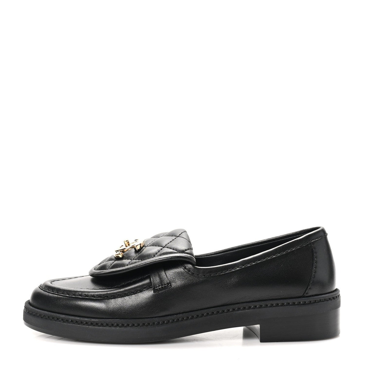 CHANEL CC TURNLOCK LOAFERS QUILTED LEATHER BLACK LGHW