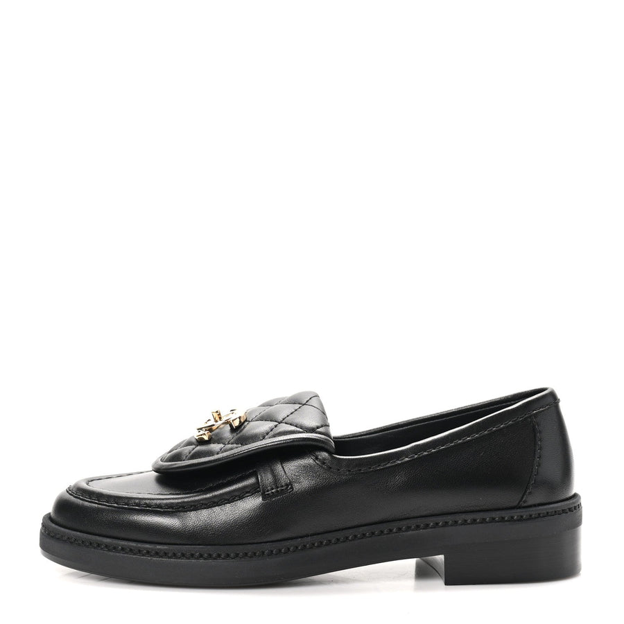 CHANEL CC TURNLOCK LOAFERS QUILTED LEATHER BLACK LGHW