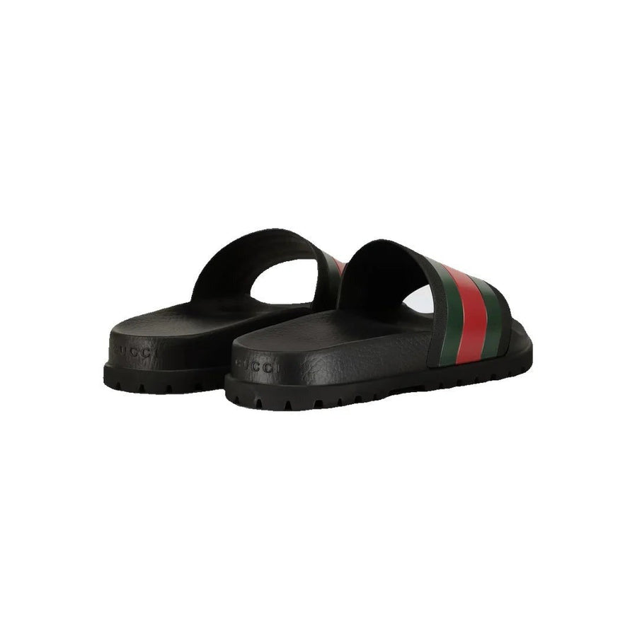 Gucci Monogram Web GG Slide Sandals Black & Green & Red