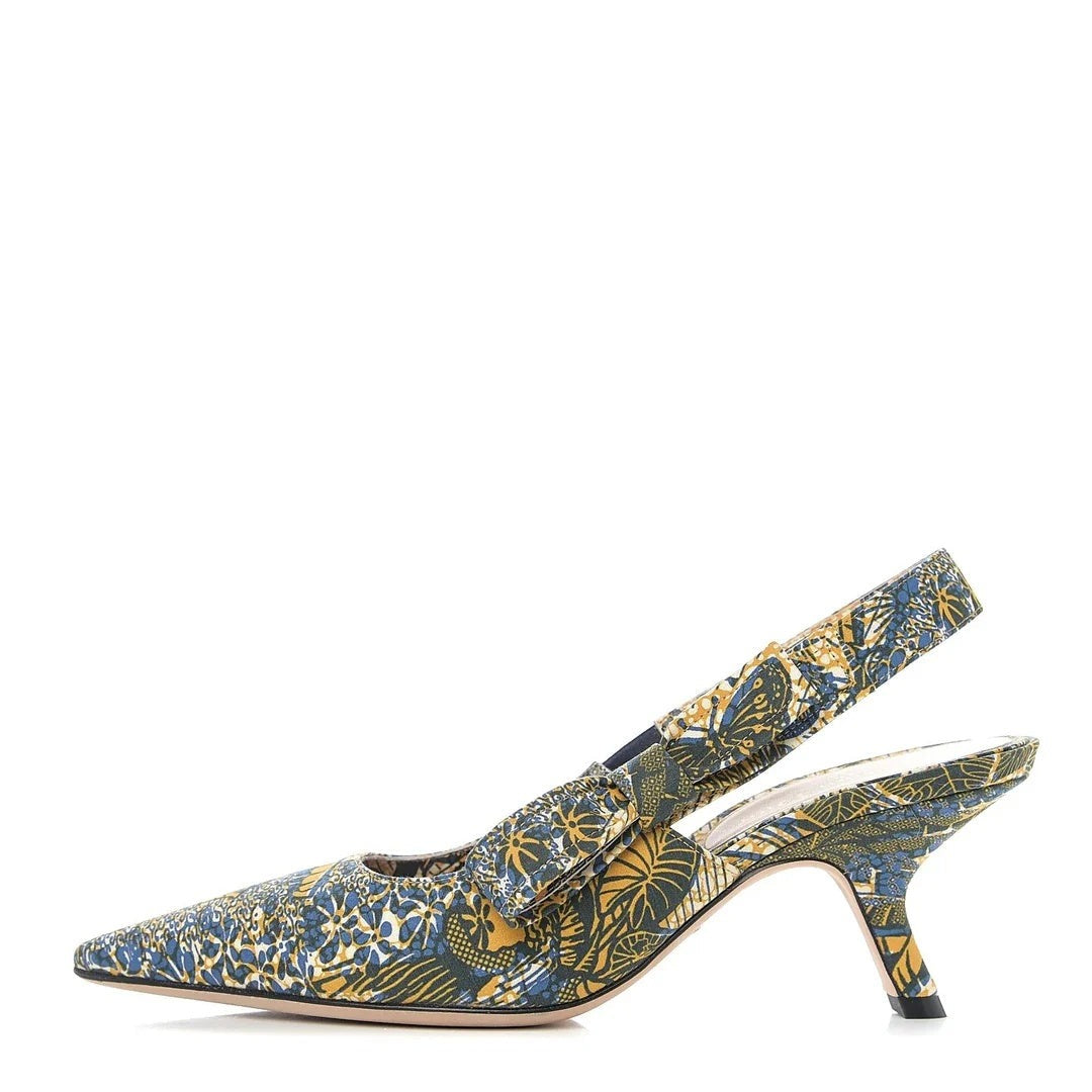 CHRISTIAN DIOR TOILE DE JOUY SWEET D SLINGBACK PUMP BLUE & YELLOW