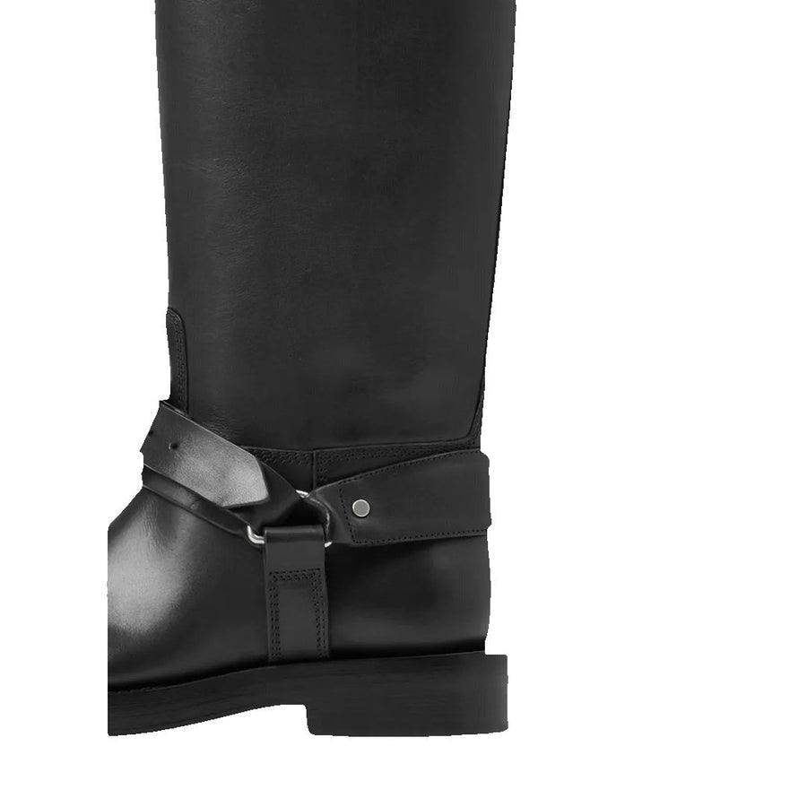 BURBERRY SADDLE KNEE-HIGH LEATHER BOOTS BLACK