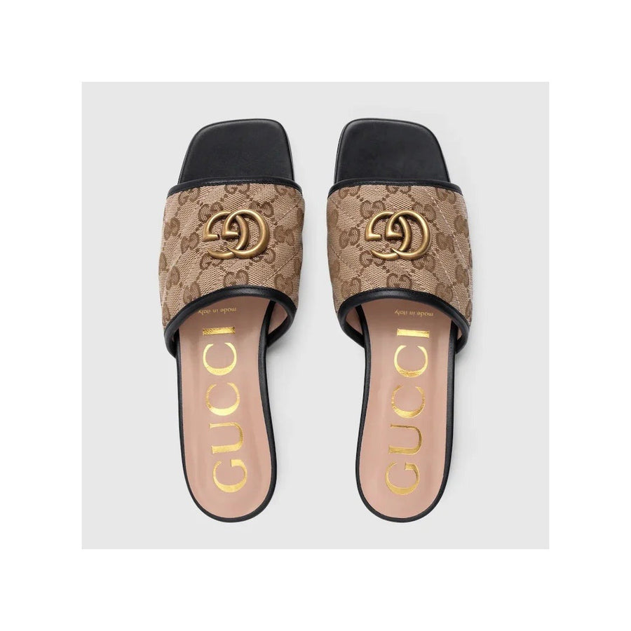 Gucci Canvas Logo Slide Sandals Beige & Brown