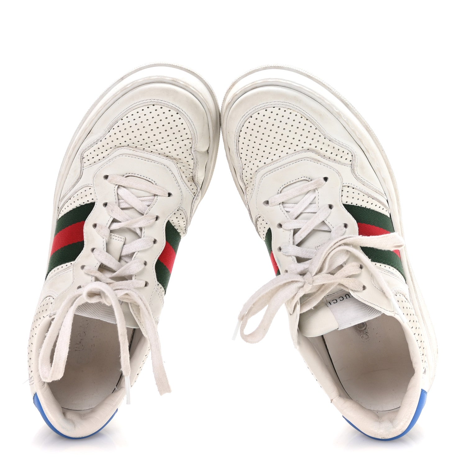 Gucci Calfskin Crocodile Web Ace Sneakers White Beige & GG Monogram