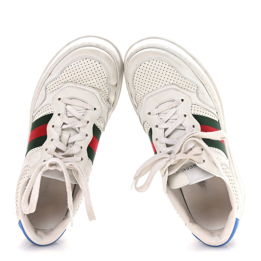 Gucci Calfskin Crocodile Web Ace Sneakers White Beige & GG Monogram