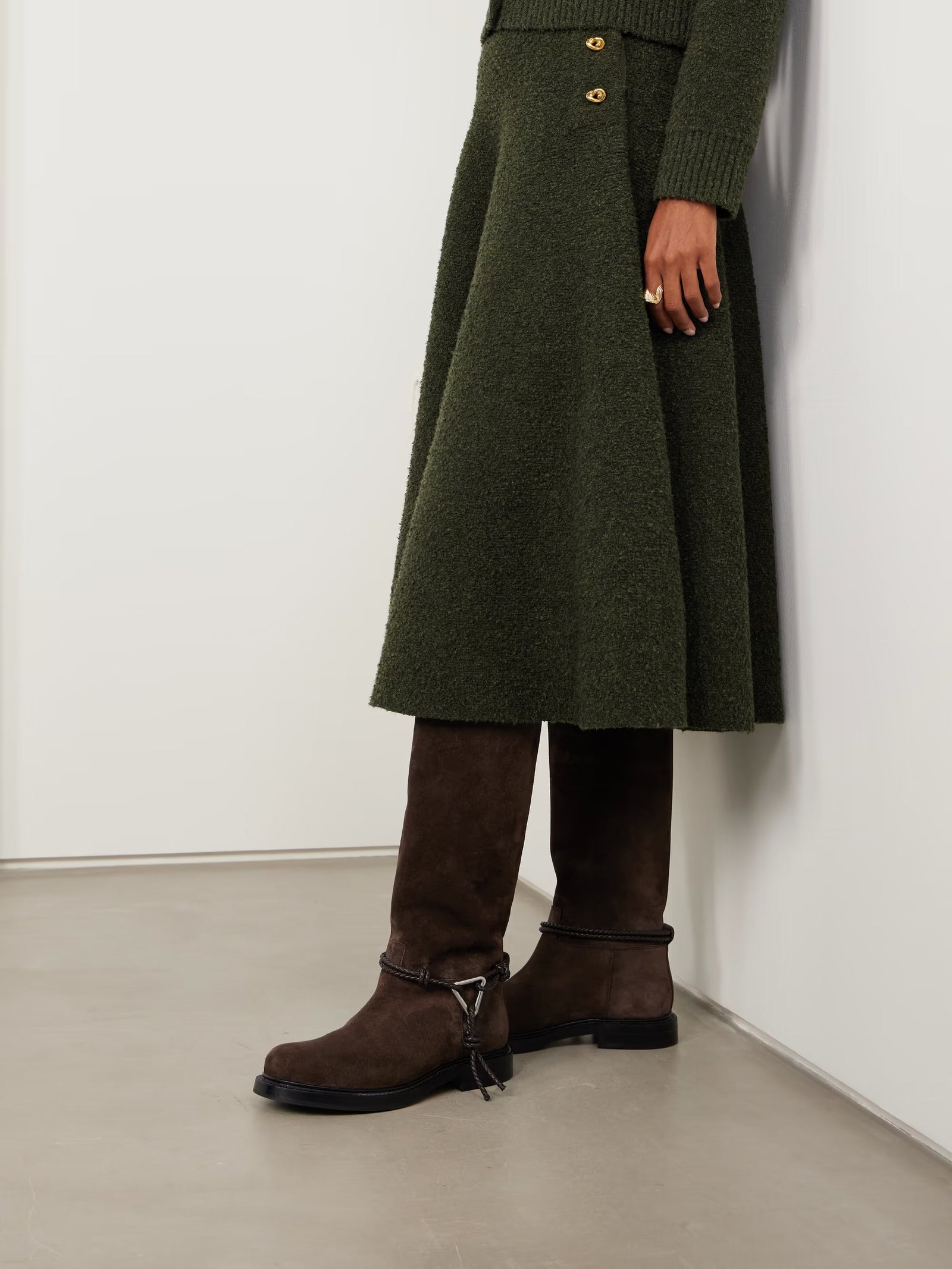 Bottega Veneta James Intrecciato Leather-Trimmed Suede Knee Boots