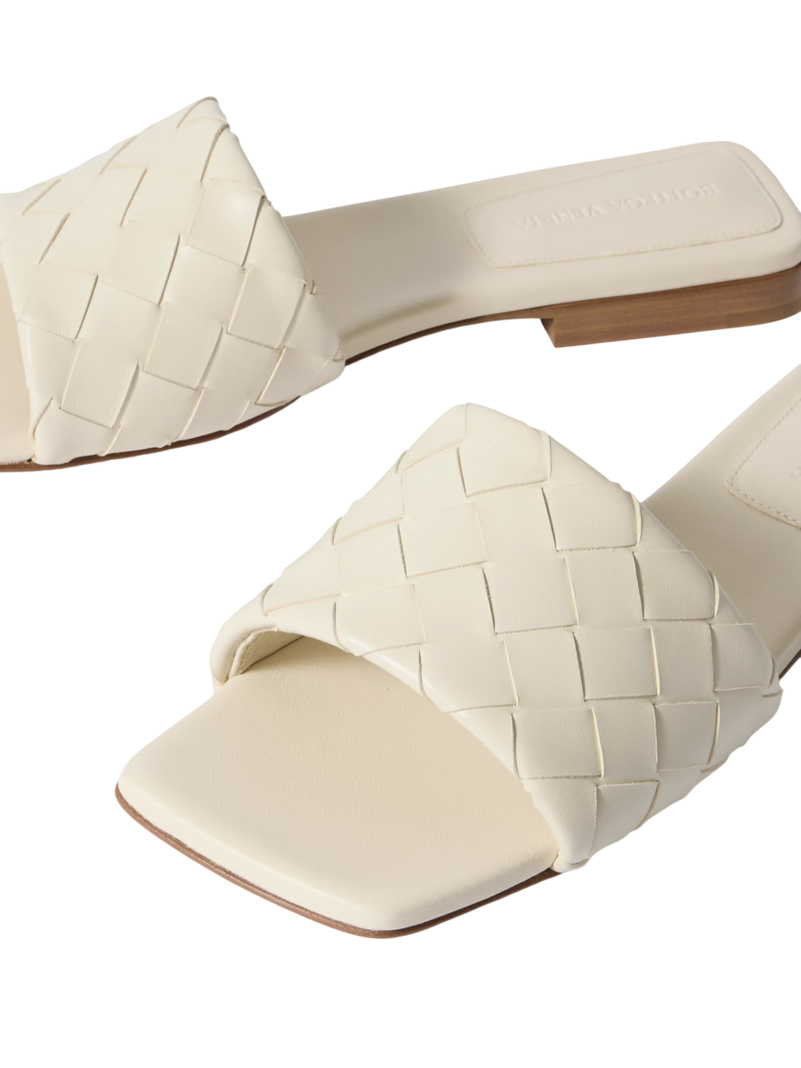 Bottega Veneta Riva Intrecciato Leather Slides Off White