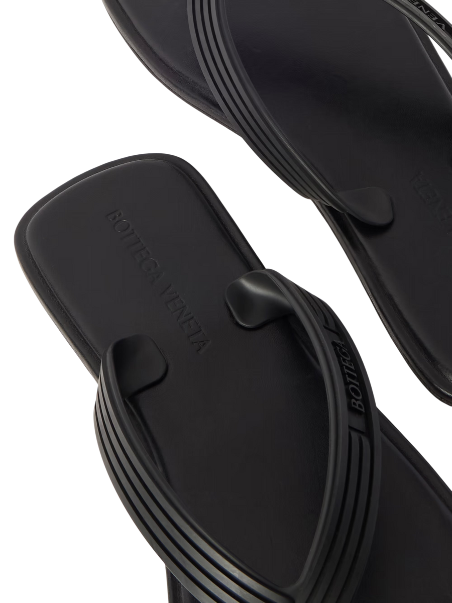 Bottega Veneta Sampieri Flat Thong Rubber Flip Flops Black