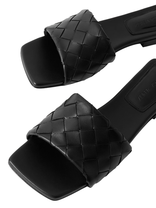 Bottega Veneta Riva Intrecciato Leather Slides Black