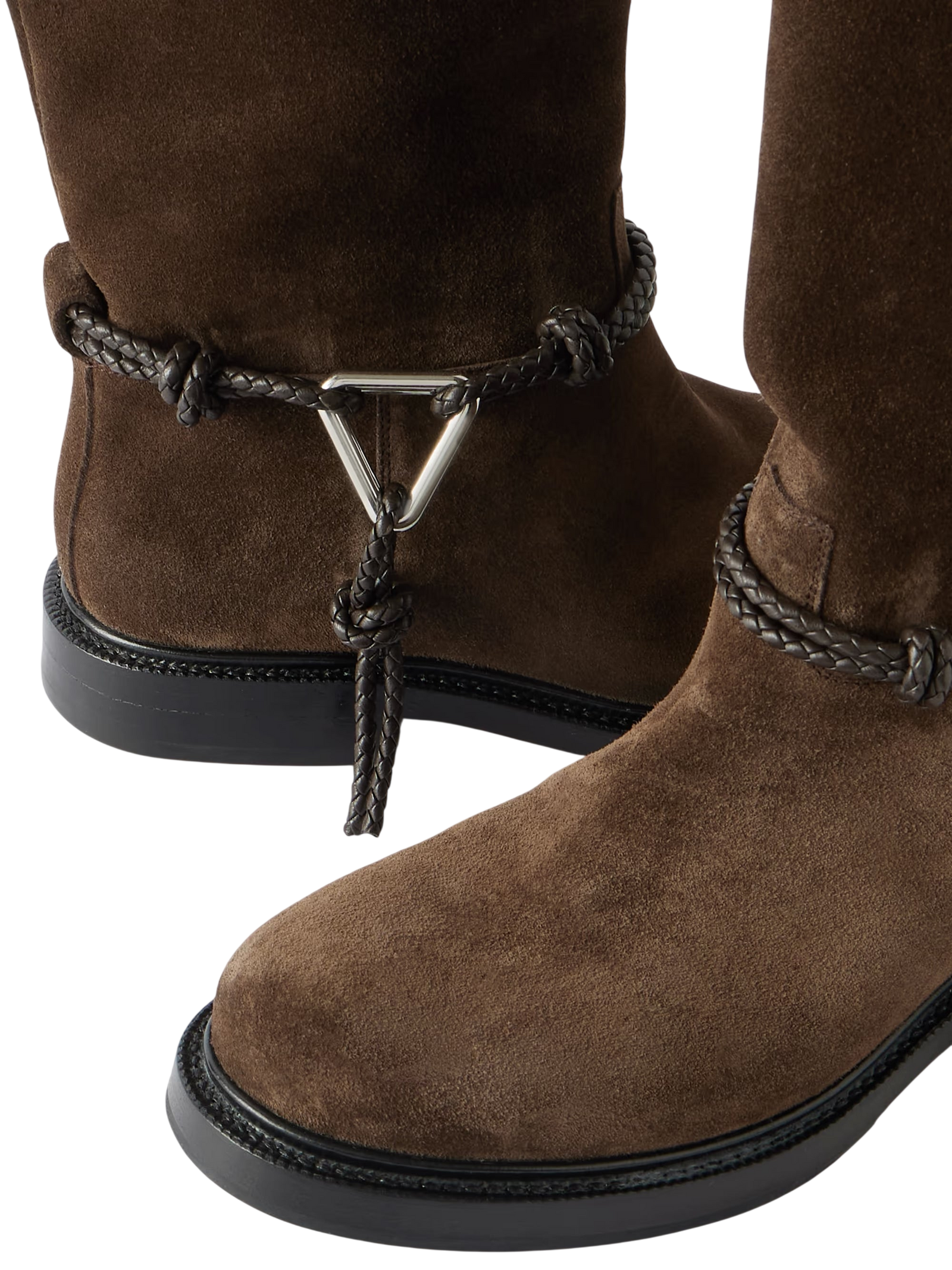 Bottega Veneta James Intrecciato Leather-Trimmed Suede Knee Boots