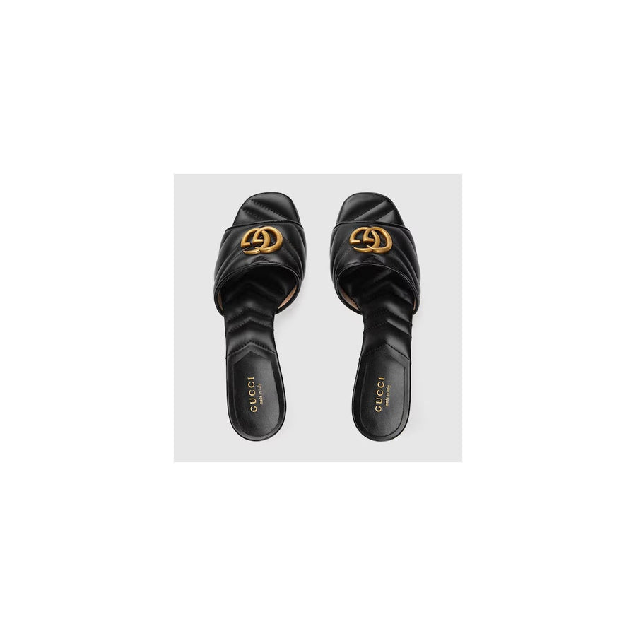 Gucci Slide Sandal With Double G, Leather Black