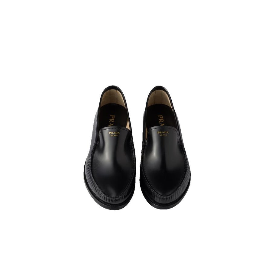 PRADA BRUSHED LEATHER LOAFERS BLACK