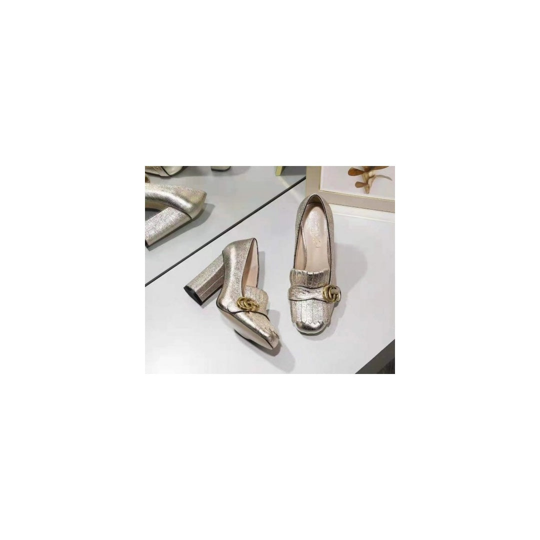 Gucci Marmont Fringed Loafer Heel Metallic