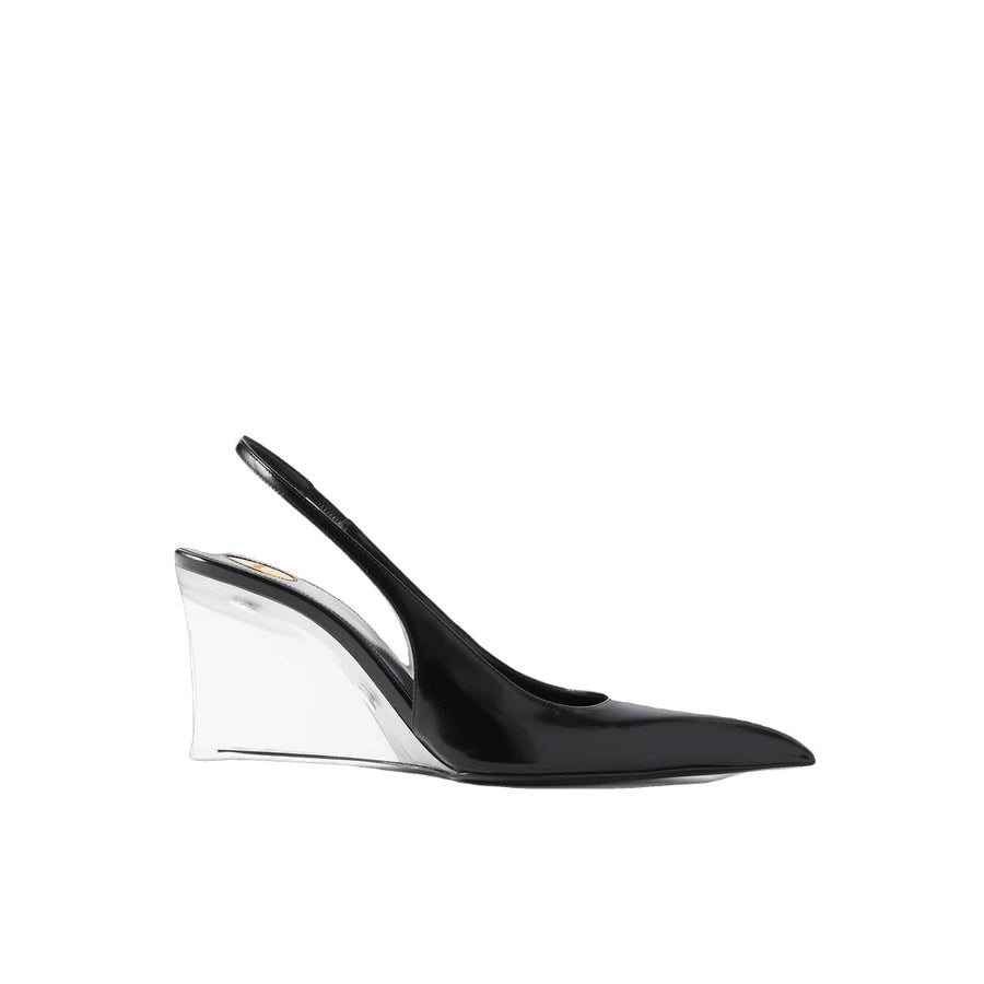 SAINT LAURENT SLINGBACK WEDGE PUMPS BLACK
