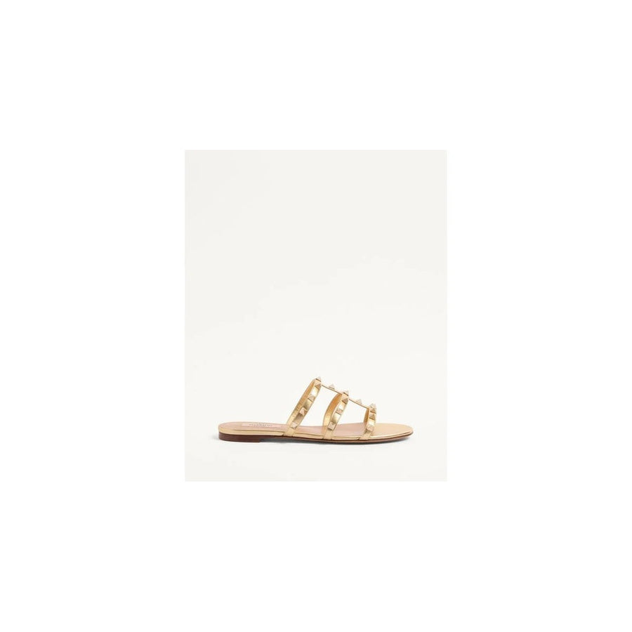 VALENTINO GARAVANI ROCKSTUD SLIDE SANDAL LAMINATED NAPPA 60MM GOLD