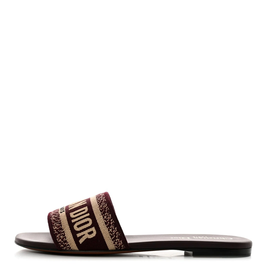 CHRISTIAN DIOR CANVAS EMBROIDERED DWAY MULE SLIDE SANDAL BURGUNDY