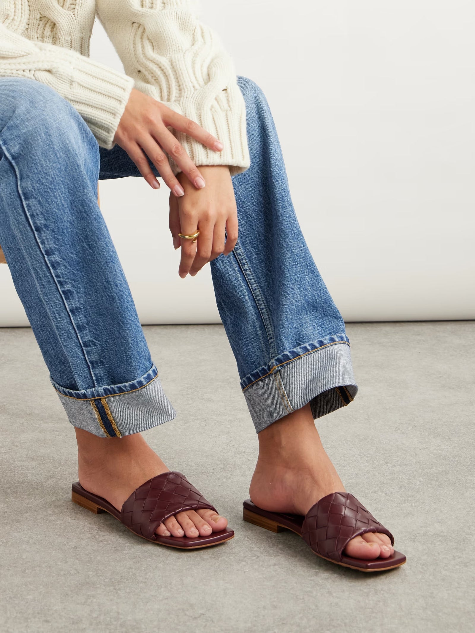 Bottega Veneta Riva Intrecciato Leather Slides Red