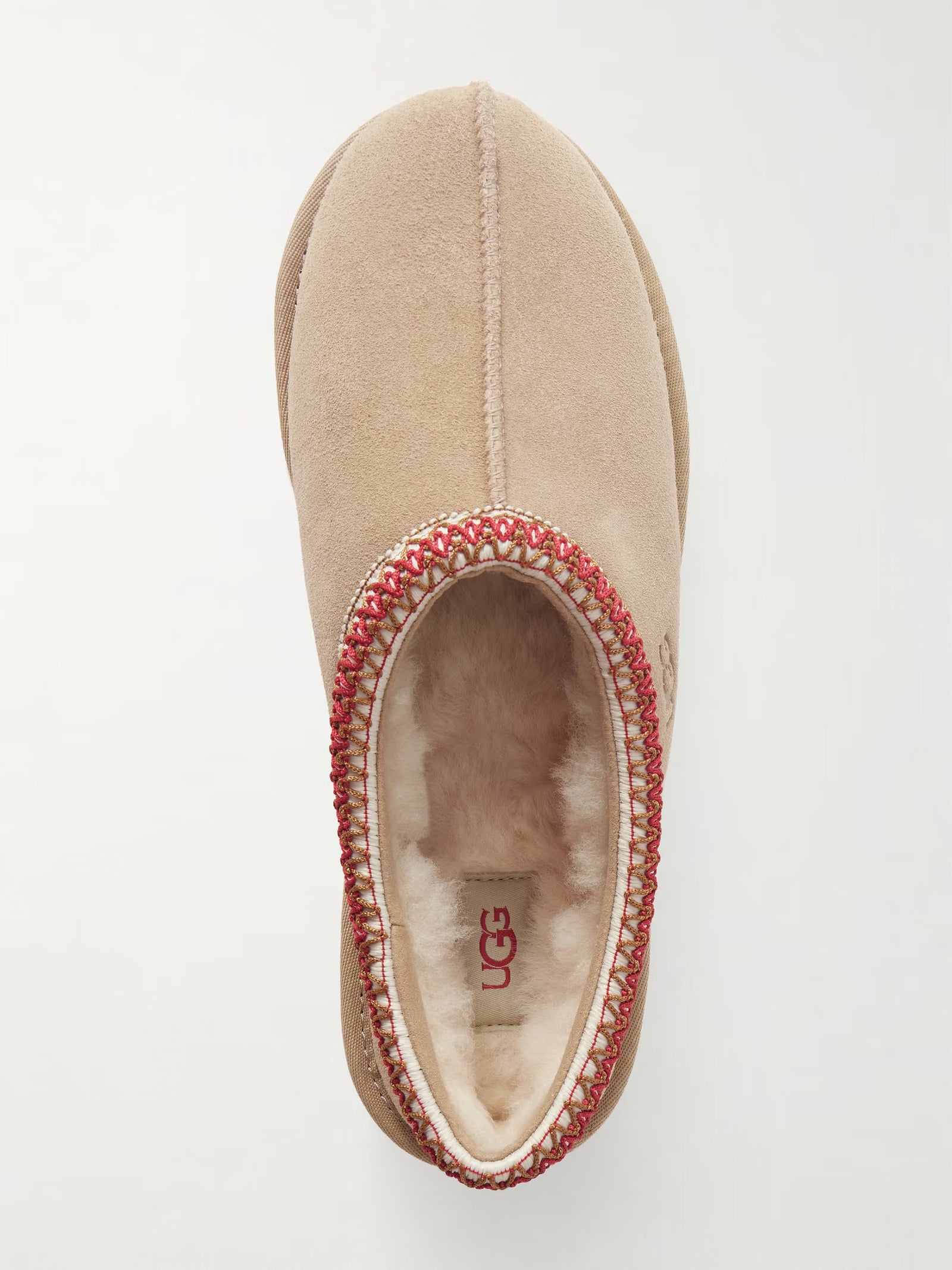 Tasman II Shearling-Lined Embroidered Suede Slippers Beige