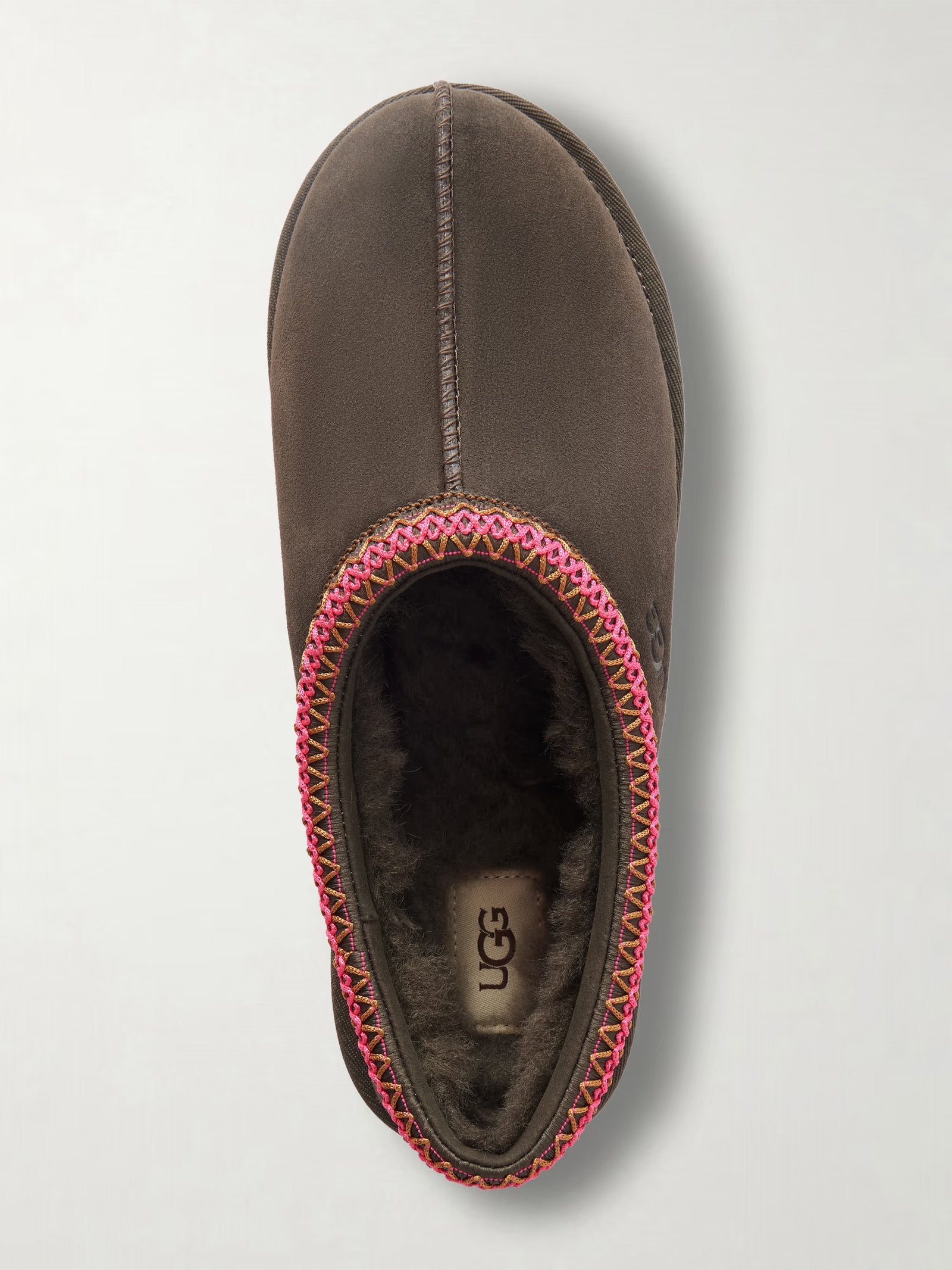 Tasman II Shearling-Lined Embroidered Suede Slippers Charcoal