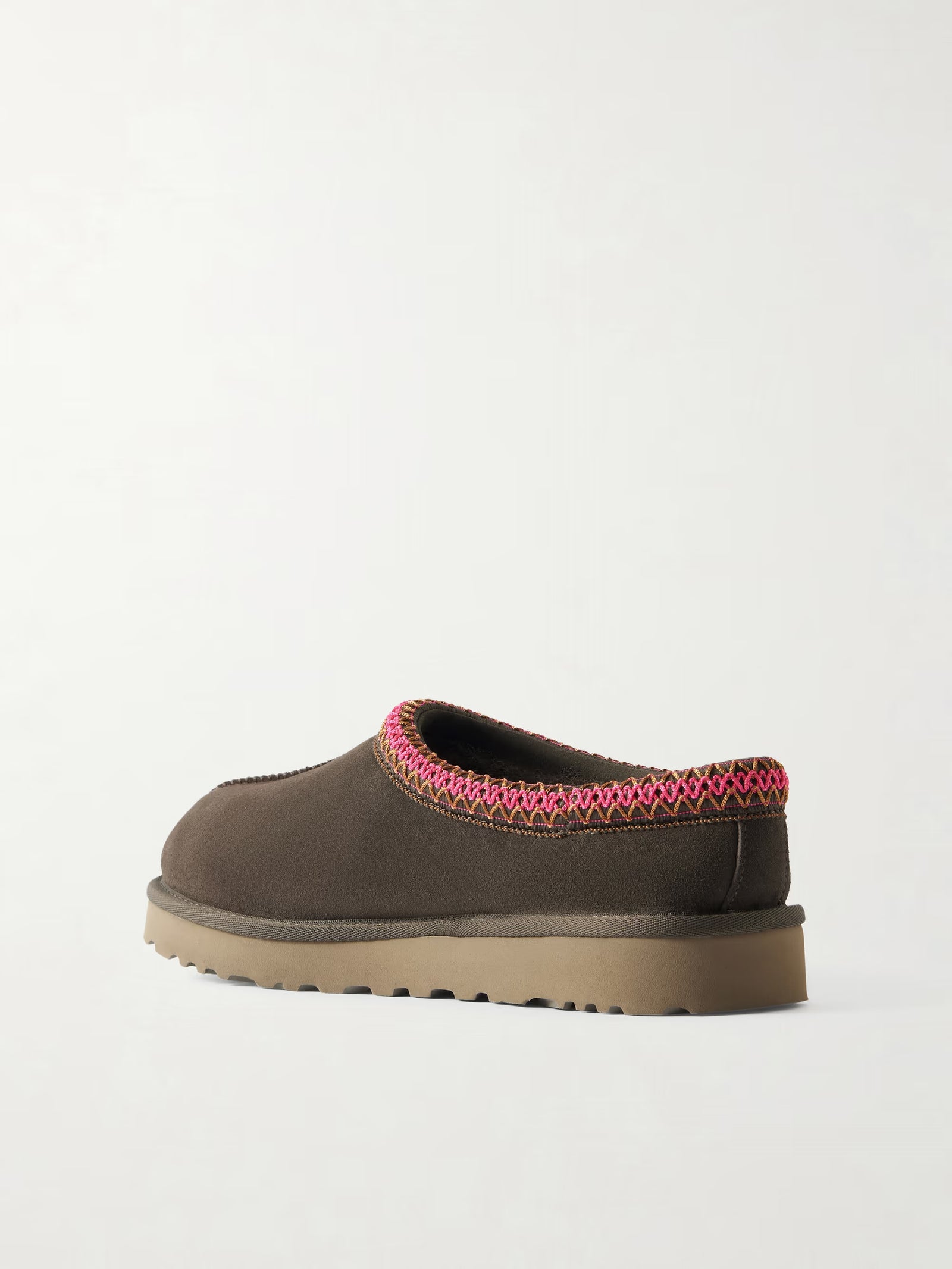 Tasman II Shearling-Lined Embroidered Suede Slippers Charcoal