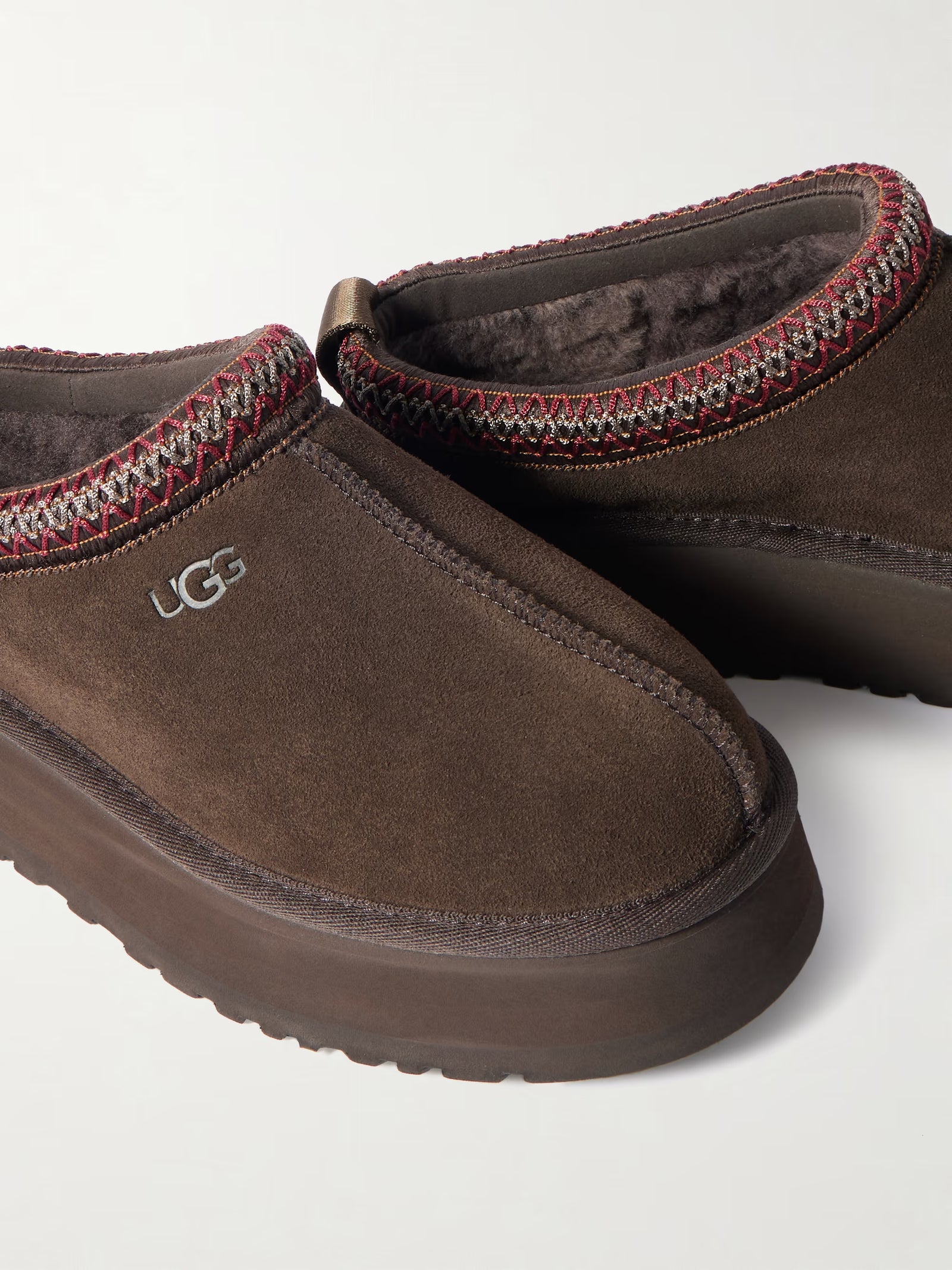 UGG Tazz Embroidered Shearling Platform Slippers