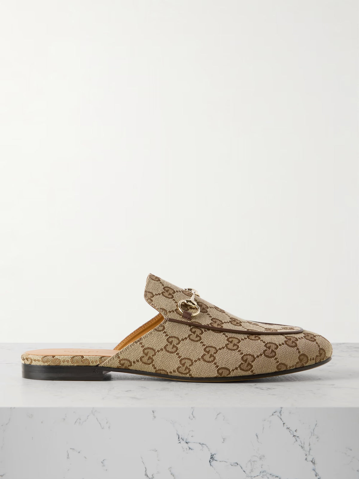 Gucci Princetown Crystal GG Mesh Mules Beige & Ebony