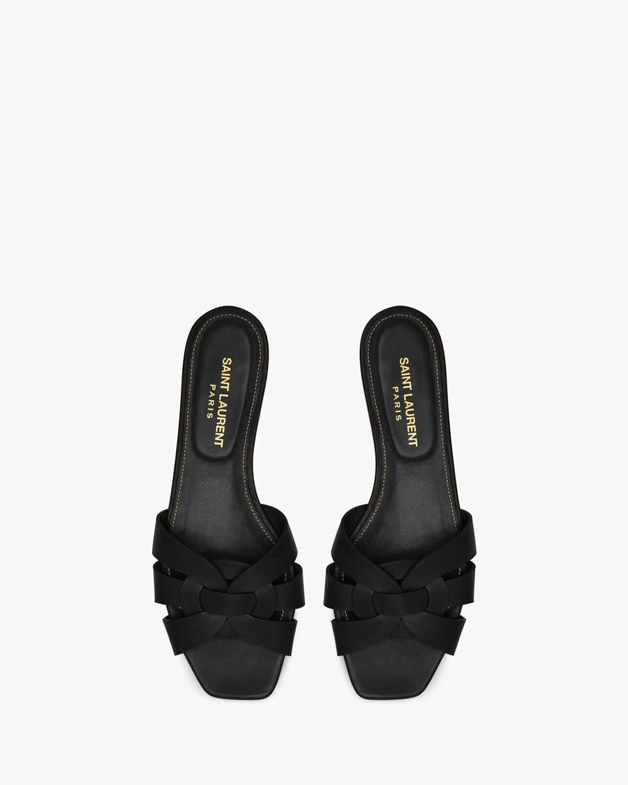 YSL Tribute Sandals in Smooth Leather Black