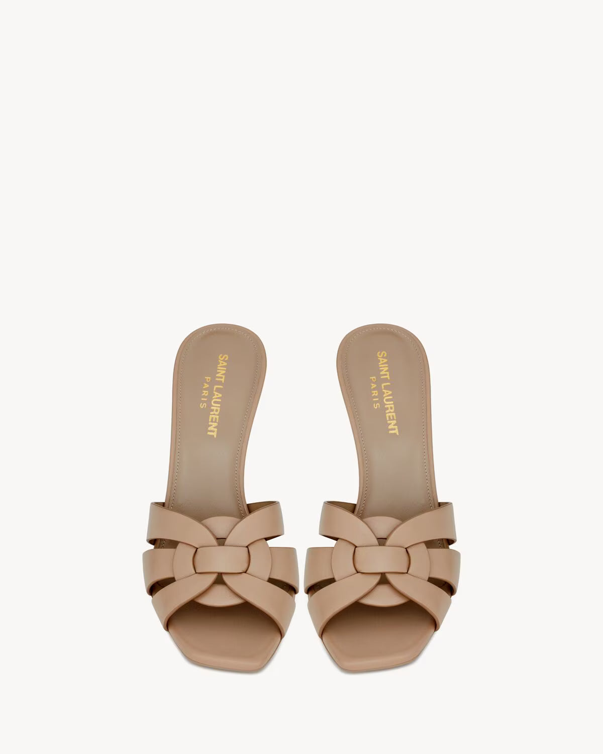 YSL Tribute Mules in Smooth Leather Dark Beige